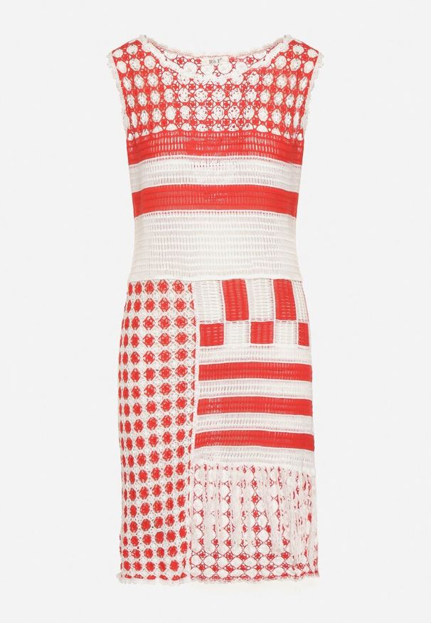 Born2be - Biało-Czerwona Dopasowana Sukienka z Bawełny o Ażurowym Wykończeniu bez Rękawów Balmalia. Okazja: na imprezę, na co dzień. Kolor: biały. Materiał: bawełna. Długość rękawa: bez rękawów. Wzór: ażurowy. Typ sukienki: dopasowane, proste. Styl: wizytowy, casual, wakacyjny, elegancki