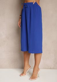 Renee - Niebieskie Spodnie Kuloty z Bawełną High Waist Azetia. Okazja: na co dzień. Stan: podwyższony. Kolor: niebieski. Materiał: bawełna. Sezon: lato, wiosna. Styl: sportowy, elegancki, casual #4