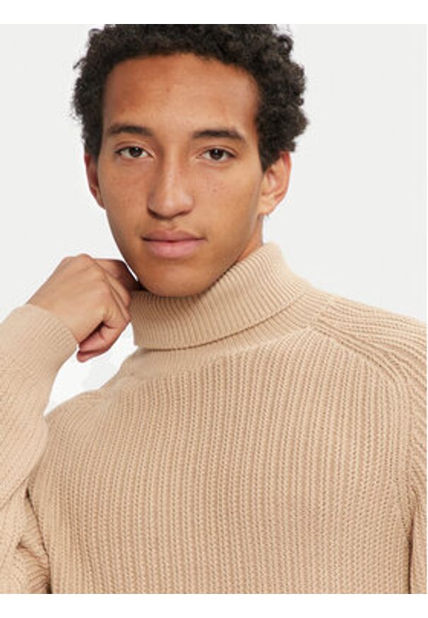 Jack & Jones - Jack&Jones Golf Cody 12262152 Beżowy Regular Fit. Typ kołnierza: golf. Kolor: beżowy. Materiał: bawełna