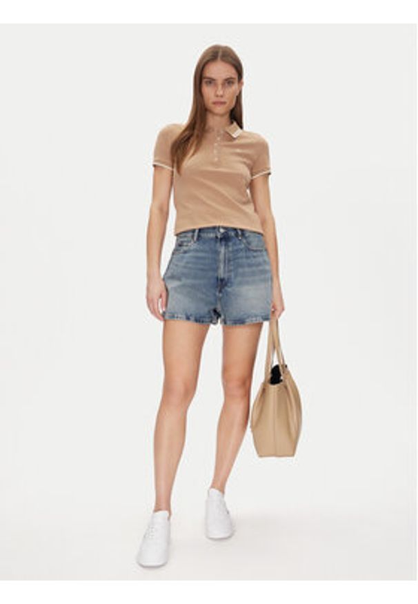TOMMY HILFIGER - Tommy Hilfiger Polo Feminine Sporty Slim Polo Ss WW0WW44517 Khaki Regular Fit. Typ kołnierza: polo. Kolor: brązowy. Materiał: bawełna. Styl: sportowy