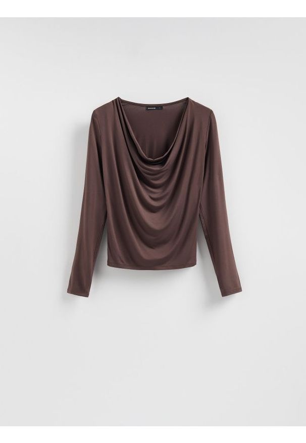 Reserved - Bluzka z wiskozą - ciemnobrązowy. Kolor: brązowy. Materiał: wiskoza