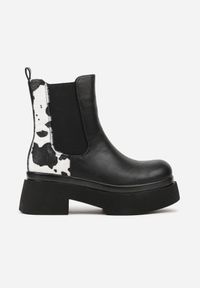 Born2be - Czarno-Białe Botki Sztyblety na Grubej Podeszwie Tevinda. Okazja: na co dzień, na spotkanie biznesowe. Kolor: czarny. Materiał: jeans. Sezon: jesień. Styl: casual, biznesowy #6