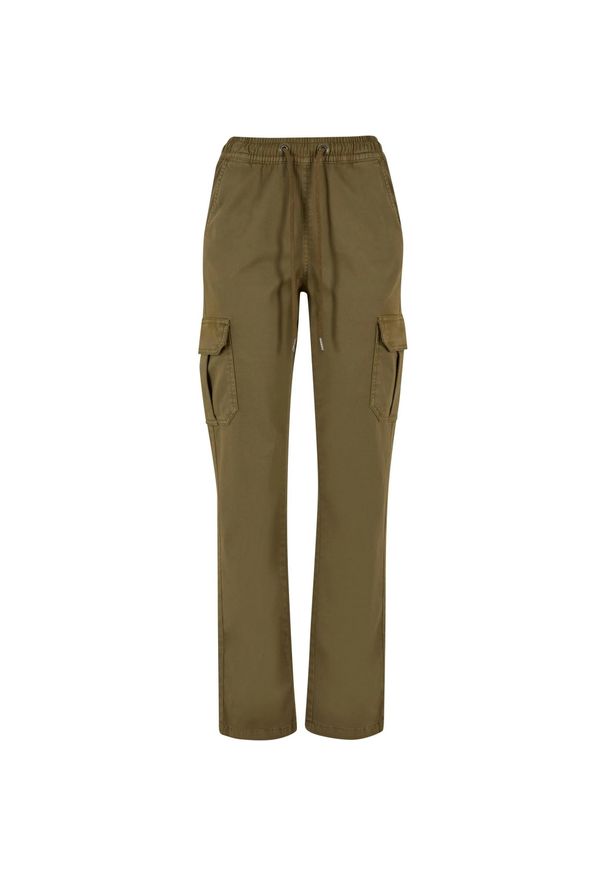 Urban Classics - Spodnie Cargo Damskie Twill Z Wysokimi Stanami. Stan: podwyższony. Kolor: zielony. Długość: długie