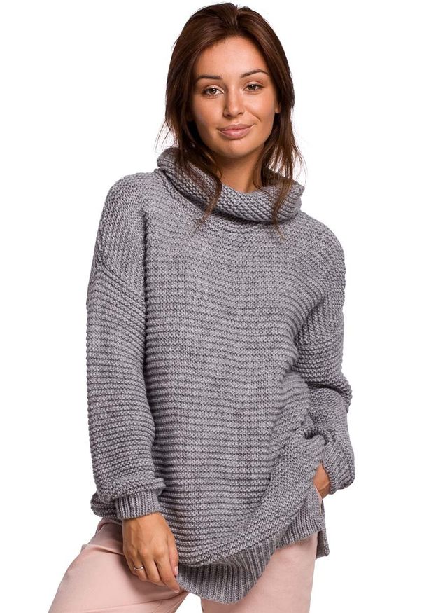 MOE - Damski Sweter Oversize z Golfem - Szary. Typ kołnierza: golf. Kolor: szary. Materiał: wełna, nylon, akryl
