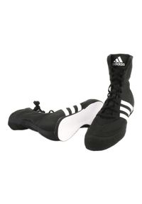 Adidas - Buty bokserskie adidas Box Hog 2 FX0561 czarne. Wysokość cholewki: przed kostkę. Zapięcie: pasek. Kolor: czarny. Materiał: tkanina, syntetyk, materiał, zamsz. Szerokość cholewki: normalna. Wzór: paski #5