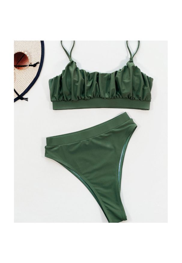 Intica - Strój kąpielowy zabudowany z marszczonym topem na plażę i basen Xochitl. Kolor: zielony. Materiał: tkanina, materiał