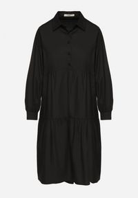 Born2be - Czarna Bawełniana Sukienka Koszulowa o Rozkloszowanym Kroju Olenias. Okazja: na co dzień. Kolor: czarny. Materiał: bawełna. Typ sukienki: koszulowe. Styl: casual #2