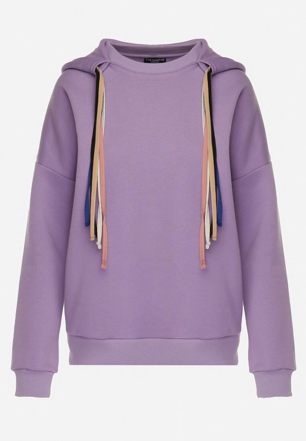 Born2be - Jasnofioletowa Bluza z Kapturem i Ozdobnymi Sznurkami Cebele. Typ kołnierza: kaptur. Kolor: fioletowy. Materiał: tkanina, bawełna. Wzór: kolorowy, aplikacja