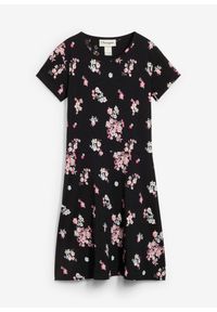 bonprix - Sukienka z dżerseju z elastycznego materiału z bawełną organiczną. Kolor: czarny. Materiał: jersey, materiał, bawełna. Wzór: kwiaty