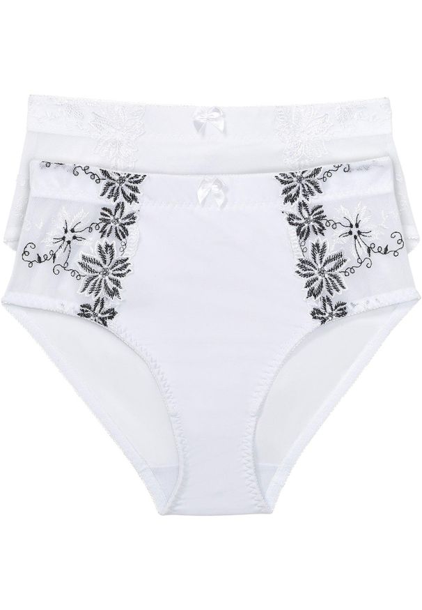 bonprix - Figi modelujące z delikatną koronką (2 pary). Kolor: biały. Materiał: poliamid, koronka. Wzór: gładki, aplikacja, haft, koronka