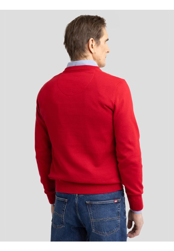 Big-Star - Sweter męski bawełniany z dekoltem v-neck czerwony Vassic 603. Typ kołnierza: dekolt w kształcie V. Kolor: czerwony. Materiał: bawełna. Styl: klasyczny