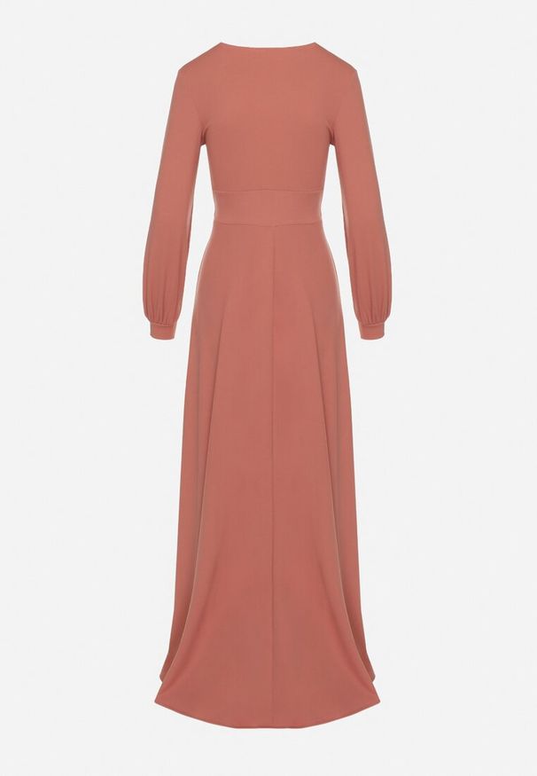 Born2be - Różowa Rozkloszowana Sukienka Koktajlowa z Bufiastymi Rękawami i Rozcięciem na Nogę Erqellia. Okazja: na imprezę. Typ kołnierza: dekolt w serek. Kolor: różowy. Styl: wizytowy