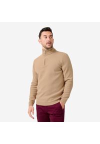 INESIS - Sweter do golfa damski MW500. Typ kołnierza: golf. Kolor: beżowy. Materiał: materiał, bawełna. Wzór: ze splotem. Sport: golf