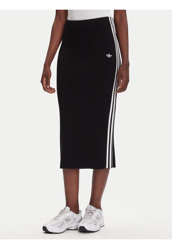 Adidas - adidas Spódnica ołówkowa adicolor Knit 3-Stripes JW2661 Czarny Regular Fit. Kolor: czarny. Materiał: wiskoza