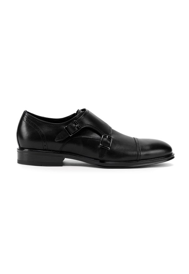 Wittchen - Męskie double monki skórzane. Zapięcie: klamry. Kolor: czarny. Materiał: skóra. Wzór: aplikacja. Obcas: na obcasie. Styl: klasyczny, elegancki, retro. Wysokość obcasa: niski