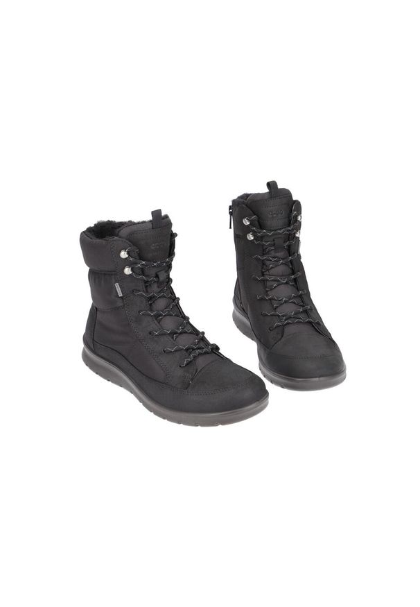 ecco - Buty do chodzenia damskie Ecco Babett Boot. Wysokość cholewki: za kostkę. Zapięcie: sznurówki. Kolor: czarny, wielokolorowy. Materiał: syntetyk, materiał. Szerokość cholewki: normalna. Sport: turystyka piesza