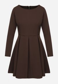 Born2be - Brązowa Elegancka Sukienka o Rozkloszowanym Kroju Temitonia. Kolor: brązowy. Długość rękawa: długi rękaw. Styl: elegancki