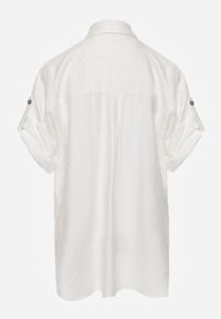 Born2be - Biała Koszula Boho z Wiskozy z Dłuższym Tyłem i Podpinanymi Rękawami Delmarene. Okazja: na co dzień, do pracy, na spotkanie biznesowe, na spacer. Kolor: biały. Materiał: wiskoza. Długość: długie. Wzór: haft. Styl: boho #6