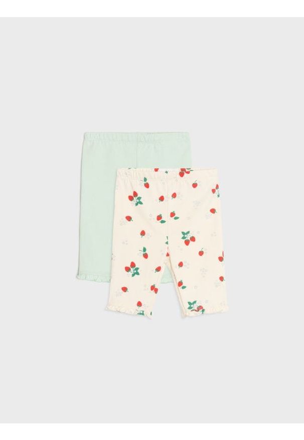 Sinsay - Krótkie legginsy wykończone falbaną 2 pack - kremowy. Kolor: kremowy. Długość: krótkie