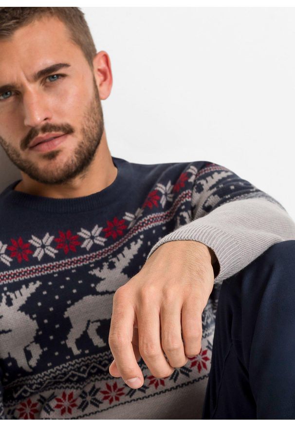 bonprix - Sweter w norweski wzór. Kolor: szary. Wzór: aplikacja. Sezon: zima