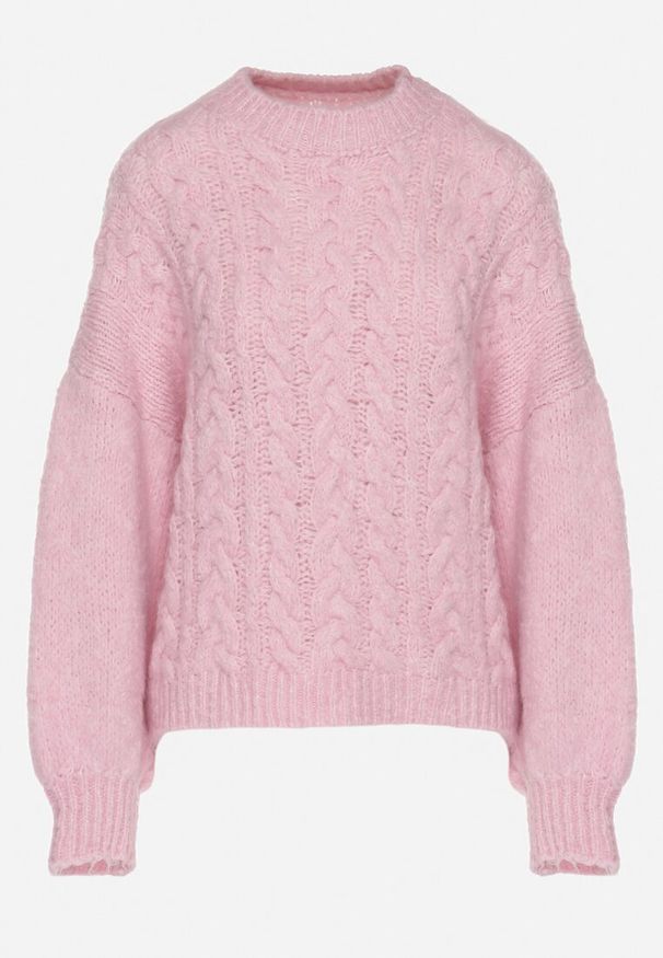 Born2be - Różowy Sweter z Wełną Zdobiony Warkoczowym Splotem Lakkaria. Okazja: na co dzień. Kolor: różowy. Materiał: wełna. Długość rękawa: długi rękaw. Długość: długie. Wzór: aplikacja, ze splotem. Styl: elegancki, casual