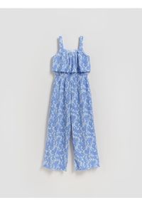 Reserved - Kombinezon w kwiaty - niebieski. Kolor: niebieski. Materiał: tkanina. Wzór: kwiaty