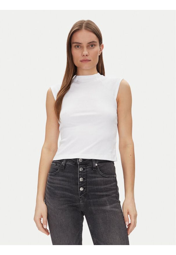 Calvin Klein Top Liquid Touch Top K20K208422 Biały Slim Fit. Kolor: biały. Materiał: bawełna