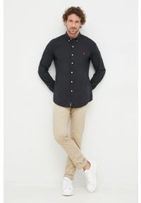 Polo Ralph Lauren koszula 710832480006 męska kolor czarny slim z kołnierzykiem button-down. Typ kołnierza: button down, polo. Kolor: czarny. Materiał: tkanina. Długość rękawa: długi rękaw. Długość: długie. Wzór: gładki #3