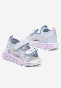 Born2be - Niebieskie Sandały ze Skórzaną Wkładką Tęczą Gwiazdką i Lampkami Led Tatalisa. Okazja: na imprezę, na spacer, na urodziny. Zapięcie: rzepy. Kolor: niebieski. Materiał: skóra. Wzór: aplikacja