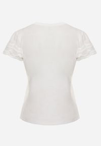 Born2be - Biały Bawełniany T-shirt z Koronkowymi Rękawami Carilynore. Okazja: na co dzień. Kolor: biały. Materiał: bawełna, koronka. Styl: elegancki, klasyczny, casual #7