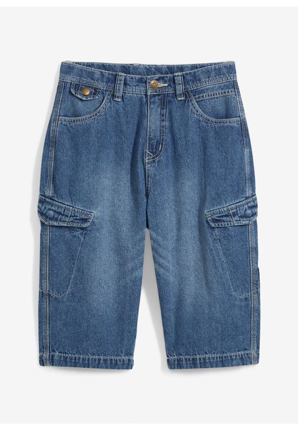 bonprix - Bermudy dżinsowe z czystej bawełny, Loose Fit. Kolor: niebieski