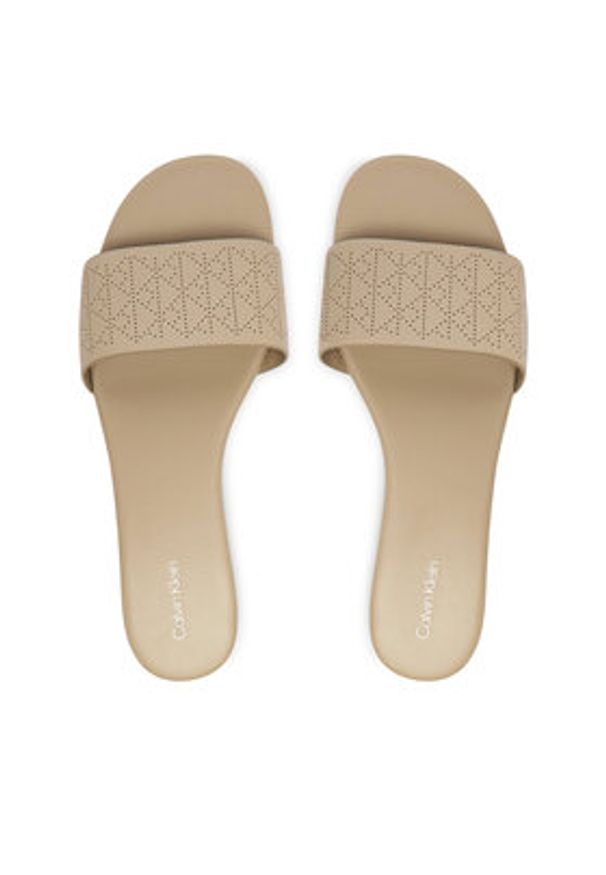 Calvin Klein Klapki Org Flat Sndl One Bar Lth Aop HW0HW02857 Beżowy. Kolor: beżowy. Materiał: skóra