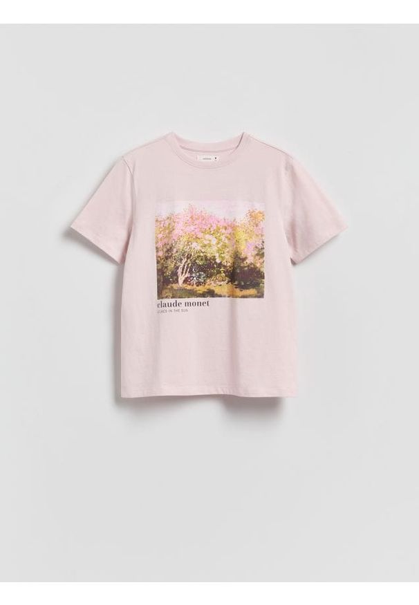 Reserved - T-shirt z nadrukiem - pastelowy róż. Kolor: różowy. Materiał: bawełna. Wzór: nadruk