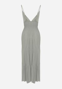 Born2be - Ciemnozielona Sukienka Rozkloszowana na Regulowanych Ramiączkach z Bawełny Aletise. Okazja: na co dzień, na spacer. Typ kołnierza: dekolt w kształcie V. Kolor: zielony. Materiał: bawełna. Długość rękawa: na ramiączkach. Styl: casual, elegancki #4