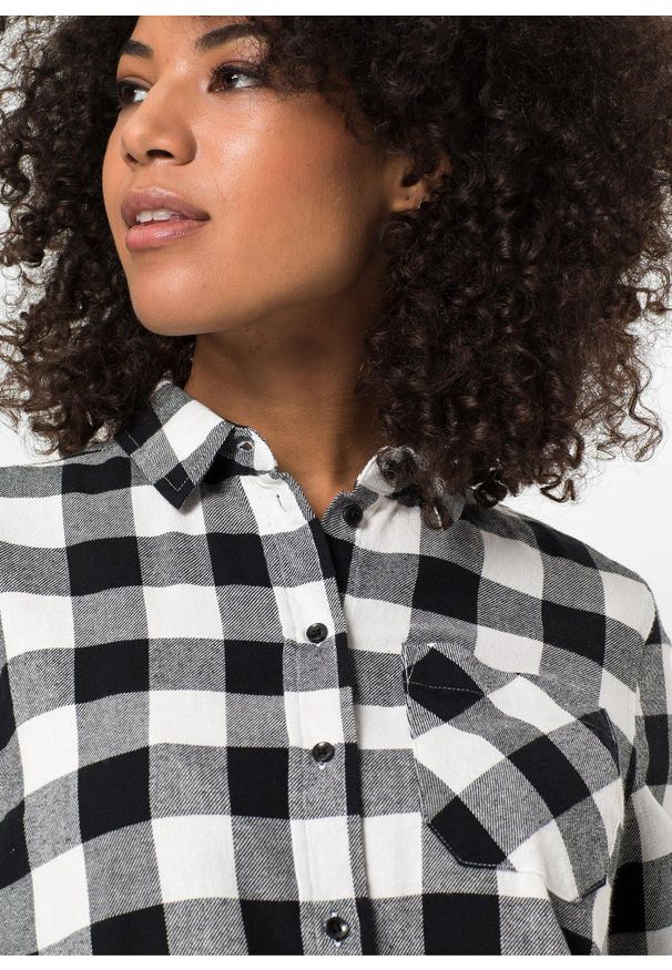 bonprix - Długa bluzka flanelowa z czystej bawełny. Kolor: biały. Materiał: bawełna. Długość: długie