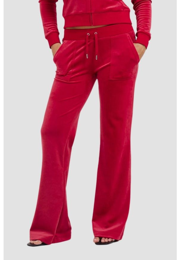 Juicy Couture - JUICY COUTURE Czerwone damskie spodnie dresowe Layla Low Rise, Rozmiar M. Kolor: czerwony. Materiał: dresówka