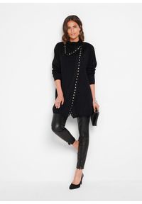 bonprix - Długi sweter rozpinany z ćwiekami. Kolor: czarny. Długość: długie #2