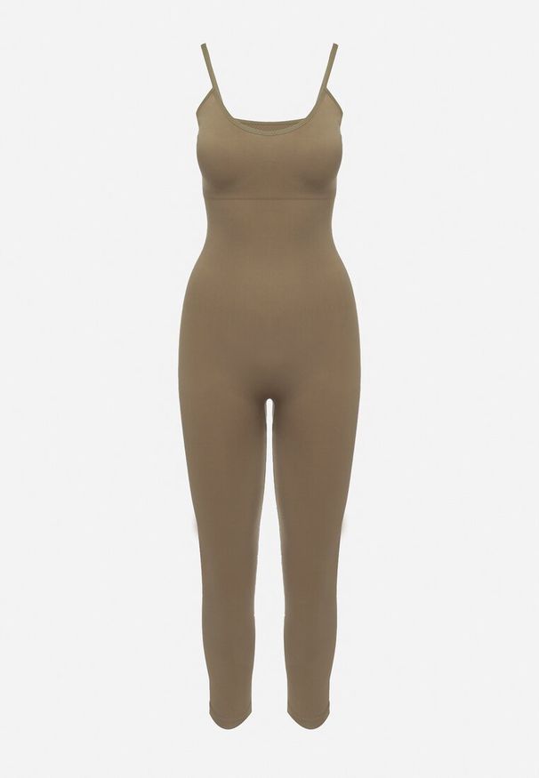 Born2be - Ciemnozielony Elastyczny Kombinezon Dopasowany Bodycon na Cienkich Regulowanych Ramiączkach Xantella. Kolor: zielony. Długość rękawa: na ramiączkach. Styl: sportowy