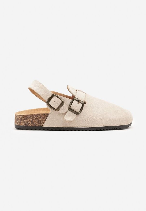 Born2be - Beżowe Sandały Chodaki z Klamerką i Paskiem na Pięcie Norilsa. Okazja: na co dzień. Kolor: beżowy. Materiał: jeans. Obcas: na obcasie. Styl: casual. Wysokość obcasa: niski