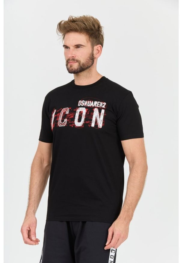 DSQUARED2 Czarny męski t-shirt Icon Scribble Cool Fit Tee, Rozmiar XL. Kolor: czarny