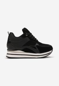Born2be - Czarne Sneakersy na Ukrytej Koturnie i Platformie Nencca. Kolor: czarny. Materiał: jeans. Obcas: na koturnie #3