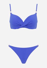 Born2be - Niebieskie Bikini z Marszczonym Biustonoszem i Figami Kąpielowymi z Cyrkoniami Kaliasa. Kolekcja: plus size. Kolor: niebieski. Długość: długie. Wzór: aplikacja #3