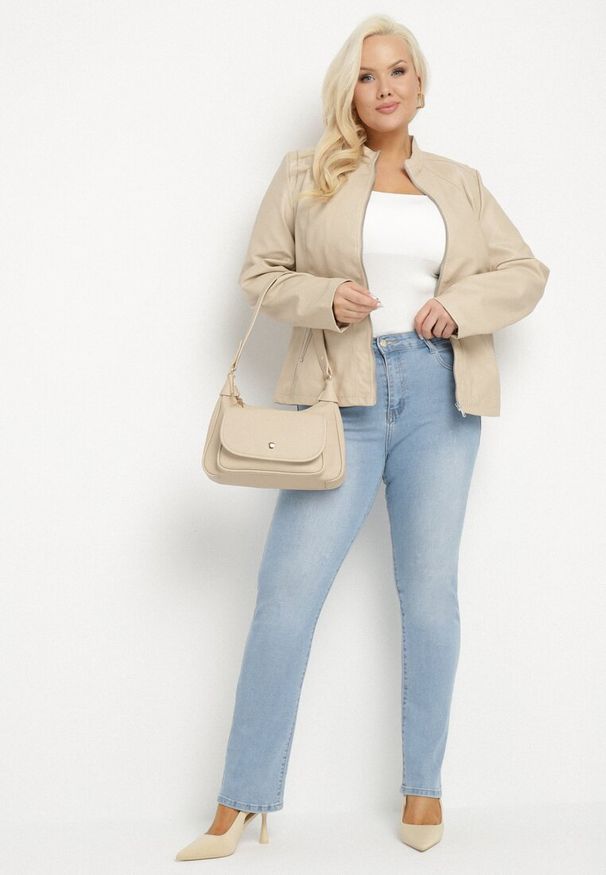 Born2be - Jasnoszara Kurtka w Stylu Ramoneski Idivana. Okazja: na co dzień. Kolor: szary. Materiał: jeans. Styl: elegancki, rockowy, casual