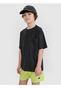 4f - 4F T-shirt oversize gładki chłopięcy - czarny 134 (8-9 lat). Okazja: na co dzień. Kolor: czarny. Materiał: bawełna, tkanina, jersey. Długość rękawa: krótki rękaw. Długość: krótkie. Wzór: gładki. Sezon: lato. Styl: klasyczny, elegancki, sportowy, casual