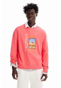 Desigual bluza bawełniana męska kolor pomarańczowy z nadrukiem. Kolor: pomarańczowy. Materiał: bawełna. Długość rękawa: długi rękaw. Długość: długie. Wzór: nadruk. Styl: klasyczny #1