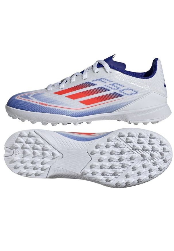 Adidas - Buty piłkarskie adidas F50 League Tf IF1372 białe. Zapięcie: sznurówki. Kolor: biały. Materiał: materiał, guma. Szerokość cholewki: normalna. Sport: piłka nożna