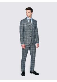 Pako Lorente - PAKO LORENTE – Szare spodnie garniturowe w granatową kratę. Kolor: szary, niebieski, wielokolorowy. Materiał: poliester, wiskoza, elastan #1