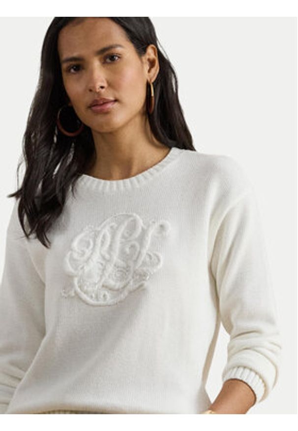 Lauren Ralph Lauren - LAUREN RALPH LAUREN Sweter 200P08805001 Biały Relaxed Fit. Kolor: biały. Materiał: bawełna