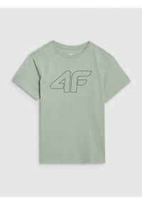 4f - 4F T-shirt oversize z nadrukiem chłopięcy - zielony 140 (9-10 lat). Okazja: na co dzień. Kolor: zielony. Materiał: dzianina, bawełna, jersey. Długość rękawa: krótki rękaw. Długość: krótkie. Wzór: nadruk. Sezon: lato. Styl: klasyczny, sportowy, casual