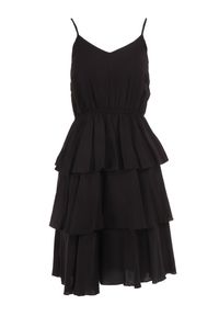 Born2be - Czarna Sukienka z Wiskozy Kephassa. Typ kołnierza: kołnierz z falbankami. Kolor: czarny. Materiał: wiskoza. Długość rękawa: na ramiączkach. Wzór: aplikacja. Typ sukienki: rozkloszowane. Styl: klasyczny #4